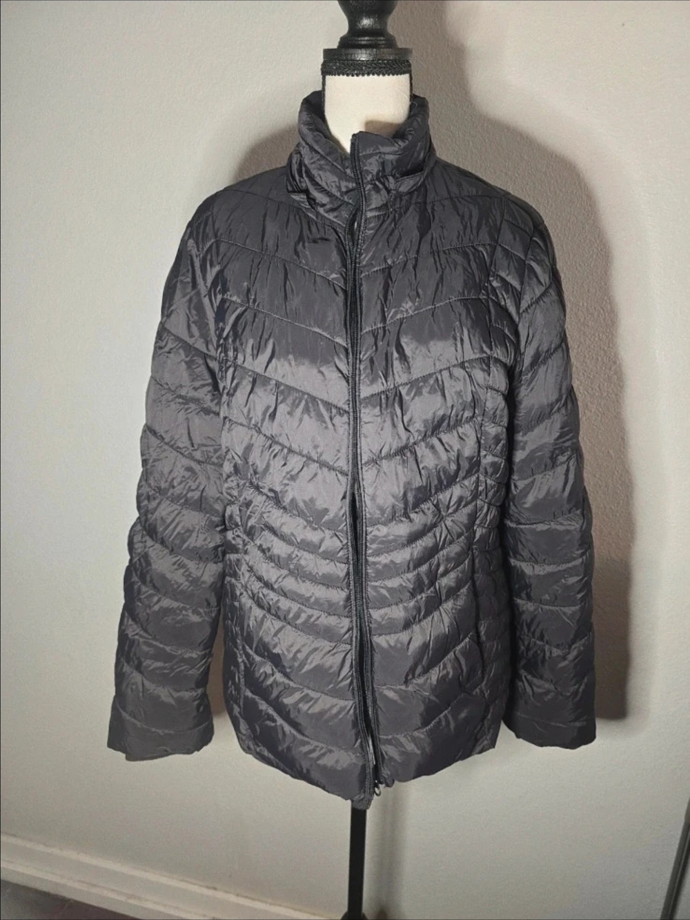 Fashion Nova Women's Quilted Puffer Jacket - Charcoal Gray
